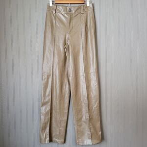 Zara Faux Leather Trouser Pants Straight Leg Brown Women's Size Small Flawed
